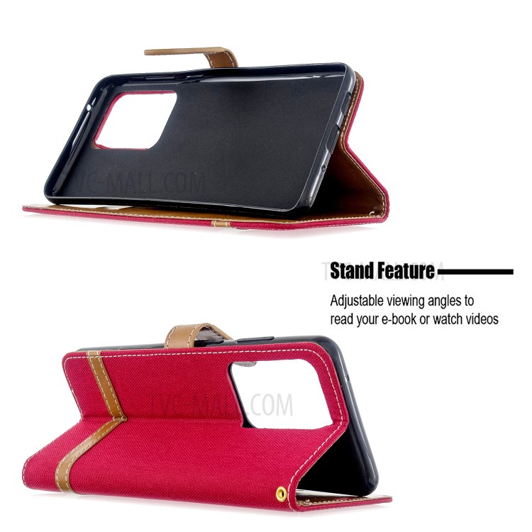 Assorted Color Jeans Cloth Leather Wallet Case for Samsung Galaxy S20 Ultra - Red-2