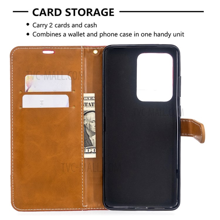 Assorted Color Jeans Cloth Leather Wallet Case for Samsung Galaxy S20 Ultra - Red-3