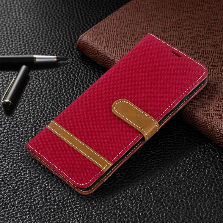 Assorted Color Jeans Cloth Leather Wallet Case for Samsung Galaxy S20 Ultra - Red-4