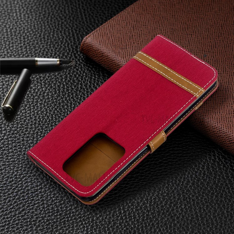 Assorted Color Jeans Cloth Leather Wallet Case for Samsung Galaxy S20 Ultra - Red-5