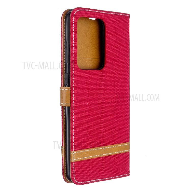 Assorted Color Jeans Cloth Leather Wallet Case for Samsung Galaxy S20 Ultra - Red-7
