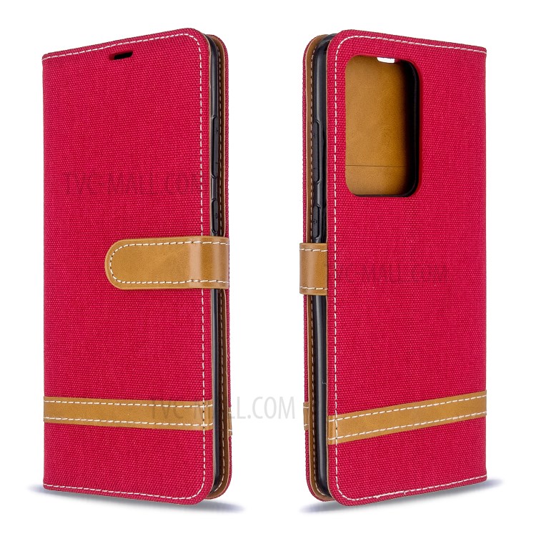 Assorted Color Jeans Cloth Leather Wallet Case for Samsung Galaxy S20 Ultra - Red-8