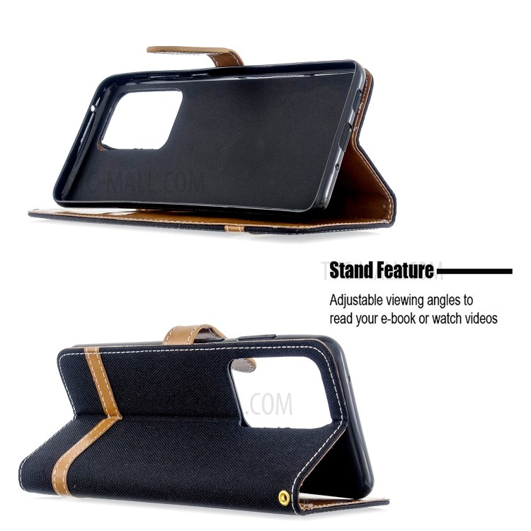 Assorted Color Jeans Cloth Leather Wallet Case for Samsung Galaxy S20 Ultra - Black-2