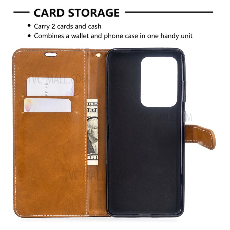 Assorted Color Jeans Cloth Leather Wallet Case for Samsung Galaxy S20 Ultra - Black-3