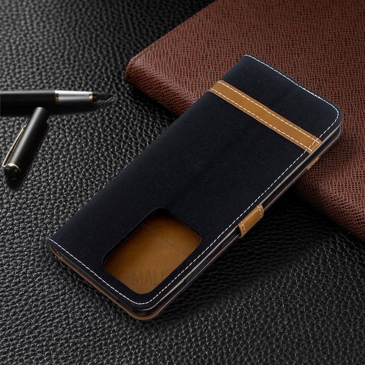 Assorted Color Jeans Cloth Leather Wallet Case for Samsung Galaxy S20 Ultra - Black-5