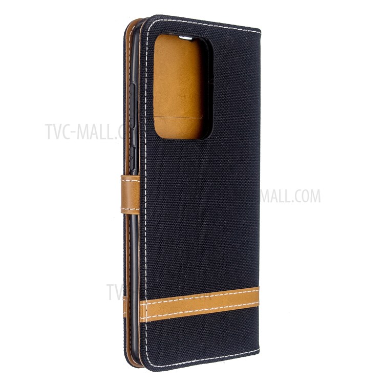 Assorted Color Jeans Cloth Leather Wallet Case for Samsung Galaxy S20 Ultra - Black-7