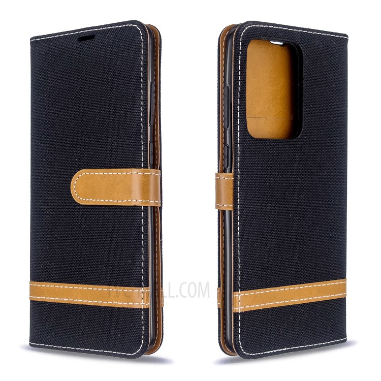 Assorted Color Jeans Cloth Leather Wallet Case for Samsung Galaxy S20 Ultra - Black-8