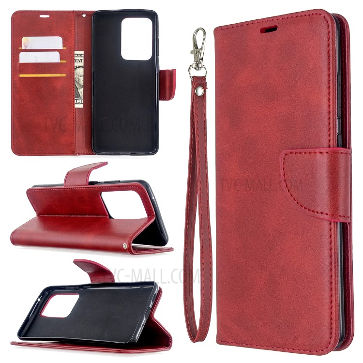 PU Leather Wallet Stand Case Cover for Samsung Galaxy S20 Ultra - Red-1