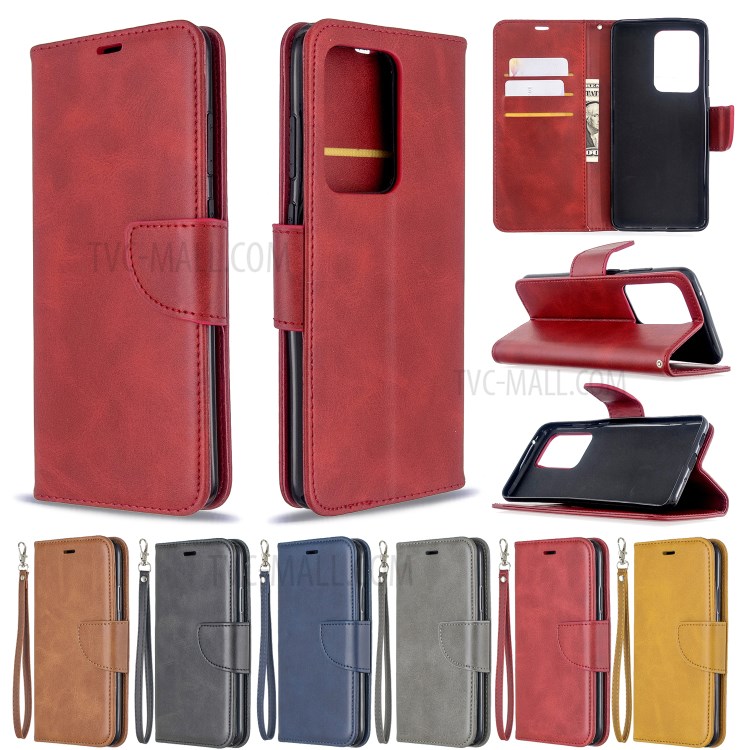 PU Leather Wallet Stand Case Cover for Samsung Galaxy S20 Ultra - Red-10