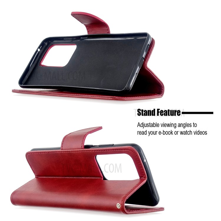 PU Leather Wallet Stand Case Cover for Samsung Galaxy S20 Ultra - Red-2
