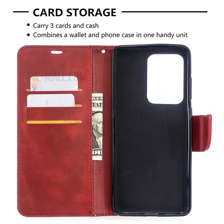 PU Leather Wallet Stand Case Cover for Samsung Galaxy S20 Ultra - Red-3