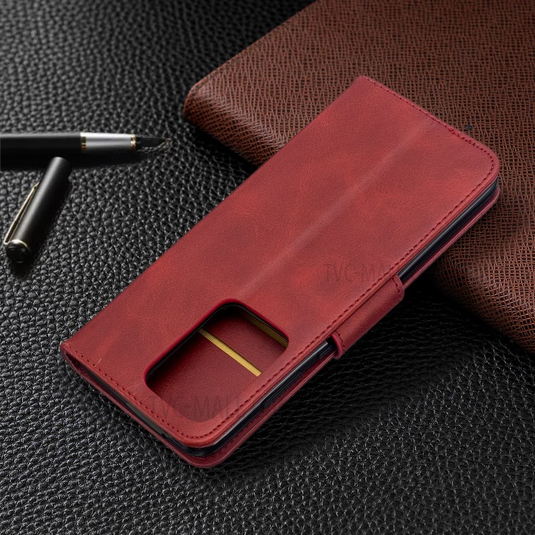 PU Leather Wallet Stand Case Cover for Samsung Galaxy S20 Ultra - Red-5