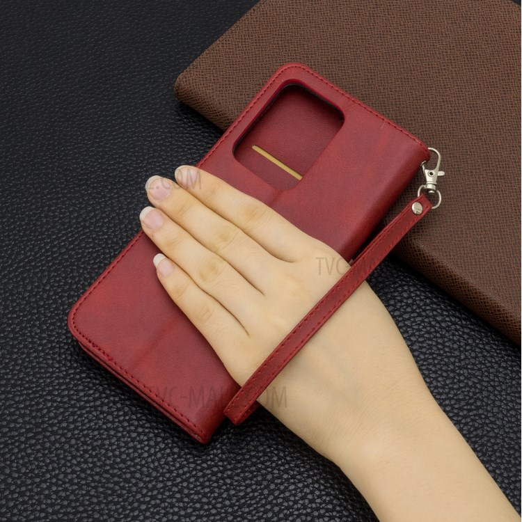 PU Leather Wallet Stand Case Cover for Samsung Galaxy S20 Ultra - Red-6