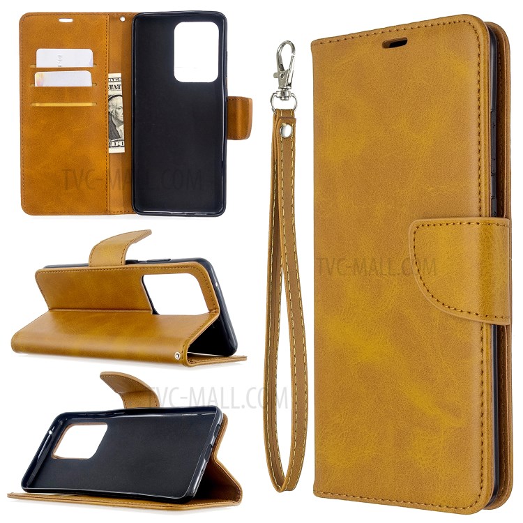 PU Leather Wallet Stand Case Cover for Samsung Galaxy S20 Ultra - Brown-1