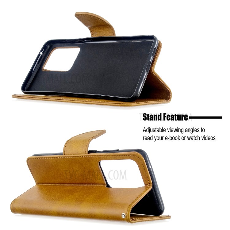 PU Leather Wallet Stand Case Cover for Samsung Galaxy S20 Ultra - Brown-2