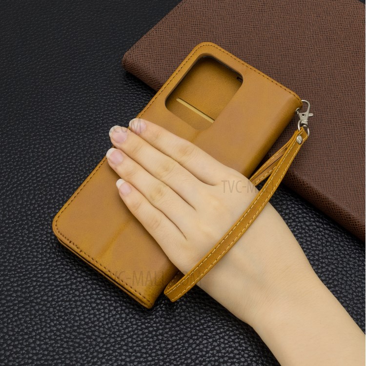 PU Leather Wallet Stand Case Cover for Samsung Galaxy S20 Ultra - Brown-6