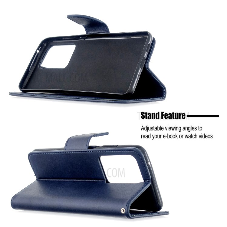 PU Leather Wallet Stand Case Cover for Samsung Galaxy S20 Ultra - Blue-2