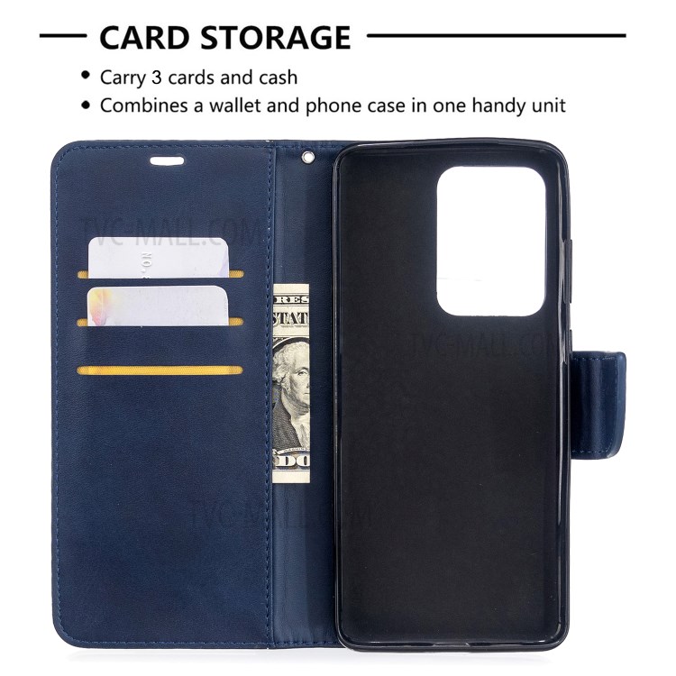 PU Leather Wallet Stand Case Cover for Samsung Galaxy S20 Ultra - Blue-3