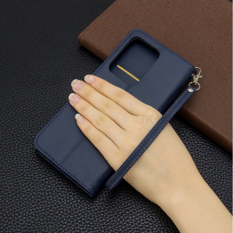 PU Leather Wallet Stand Case Cover for Samsung Galaxy S20 Ultra - Blue-6