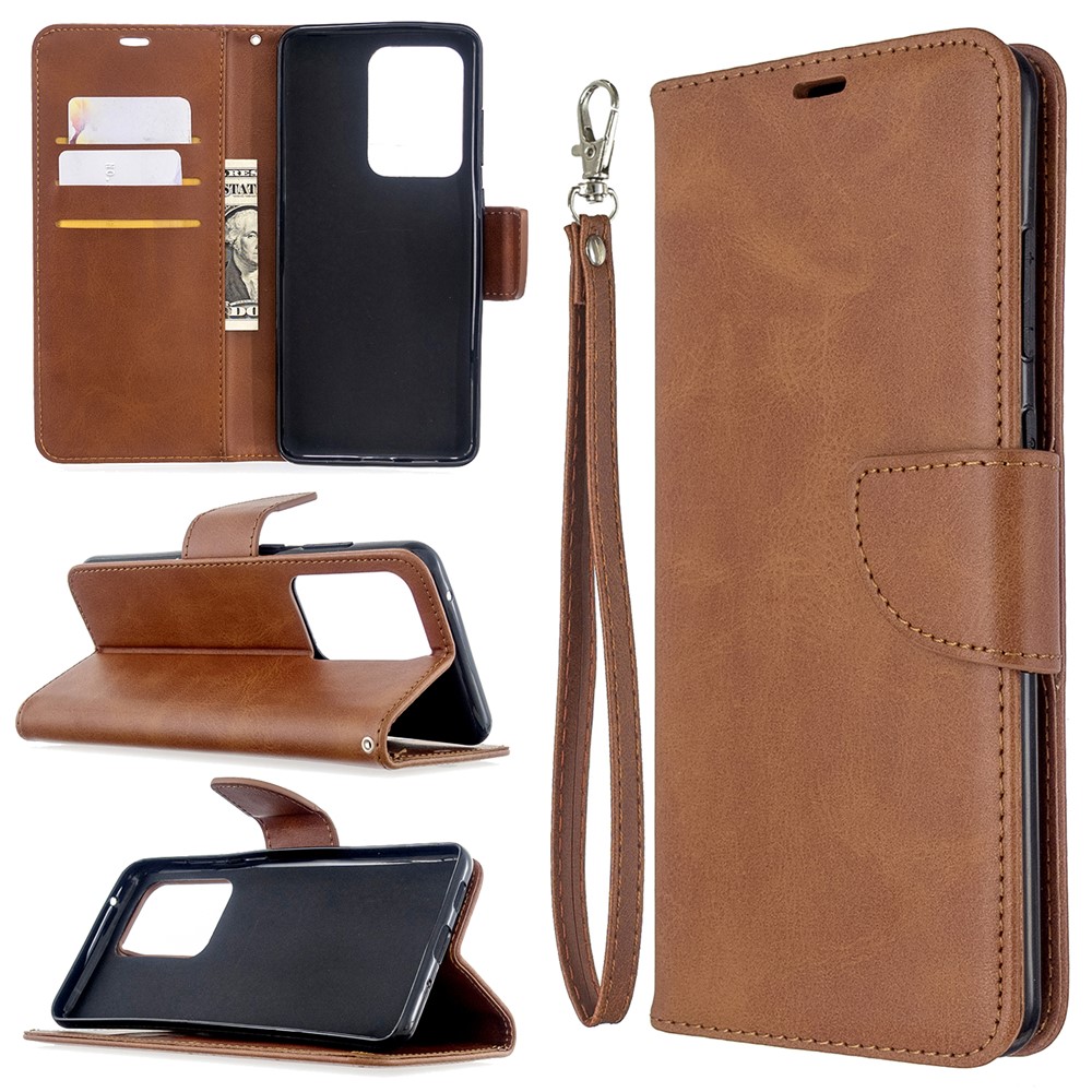 PU Leather Wallet Stand Case Cover for Samsung Galaxy S20 Ultra - Coffee-1