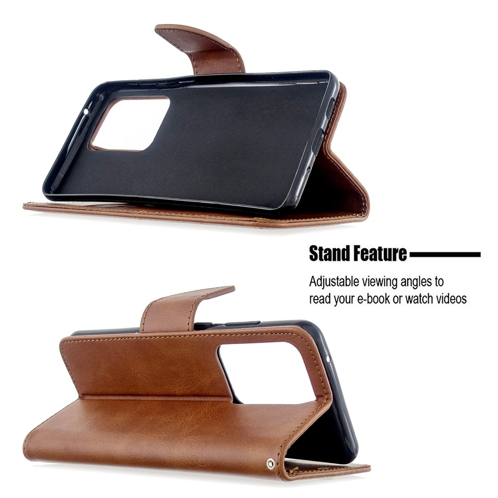 PU Leather Wallet Stand Case Cover for Samsung Galaxy S20 Ultra - Coffee-2