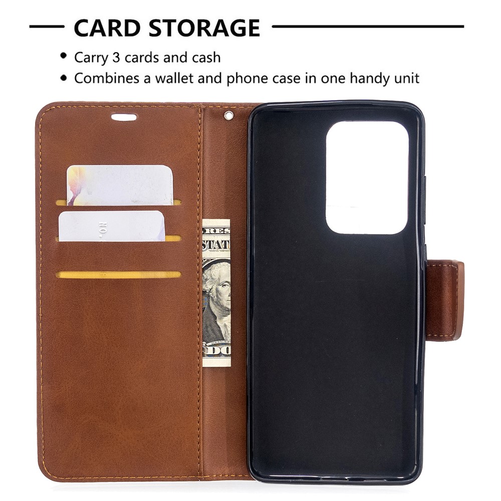 PU Leather Wallet Stand Case Cover for Samsung Galaxy S20 Ultra - Coffee-3