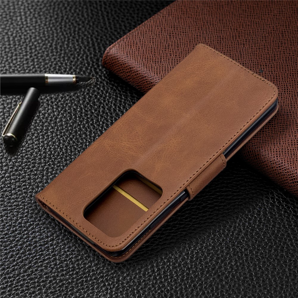 PU Leather Wallet Stand Case Cover for Samsung Galaxy S20 Ultra - Coffee-5