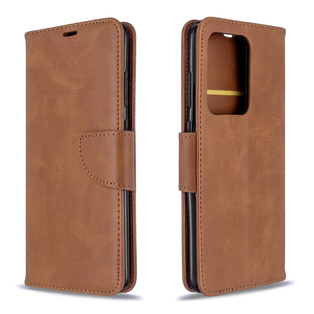PU Leather Wallet Stand Case Cover for Samsung Galaxy S20 Ultra - Coffee-8