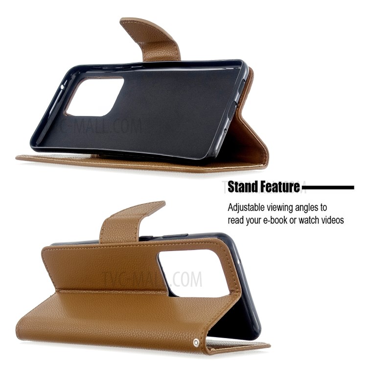 Litchi Skin Leather Wallet Stand Case for Samsung Galaxy S20 Ultra - Brown-2