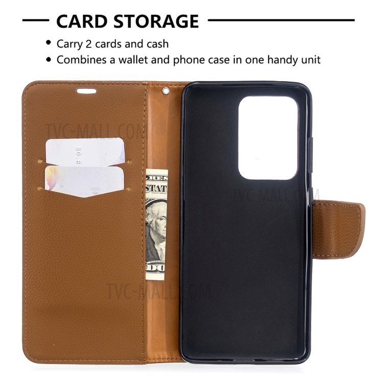 Litchi Skin Leather Wallet Stand Case for Samsung Galaxy S20 Ultra - Brown-3
