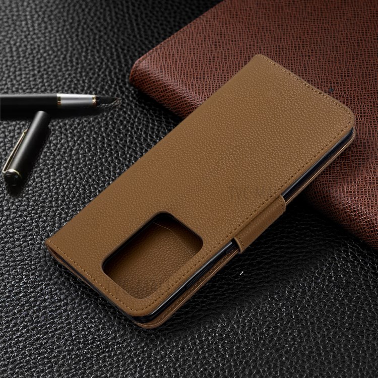 Litchi Skin Leather Wallet Stand Case for Samsung Galaxy S20 Ultra - Brown-5
