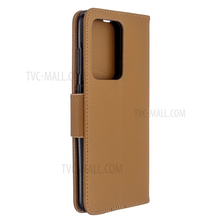 Litchi Skin Leather Wallet Stand Case for Samsung Galaxy S20 Ultra - Brown-8
