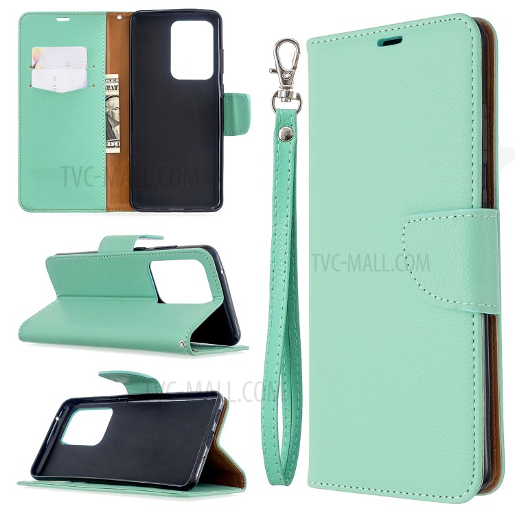 Litchi Skin Leather Wallet Stand Case for Samsung Galaxy S20 Ultra - Green-1