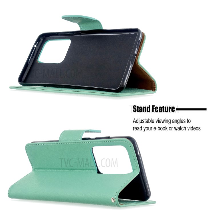 Litchi Skin Leather Wallet Stand Case for Samsung Galaxy S20 Ultra - Green-2