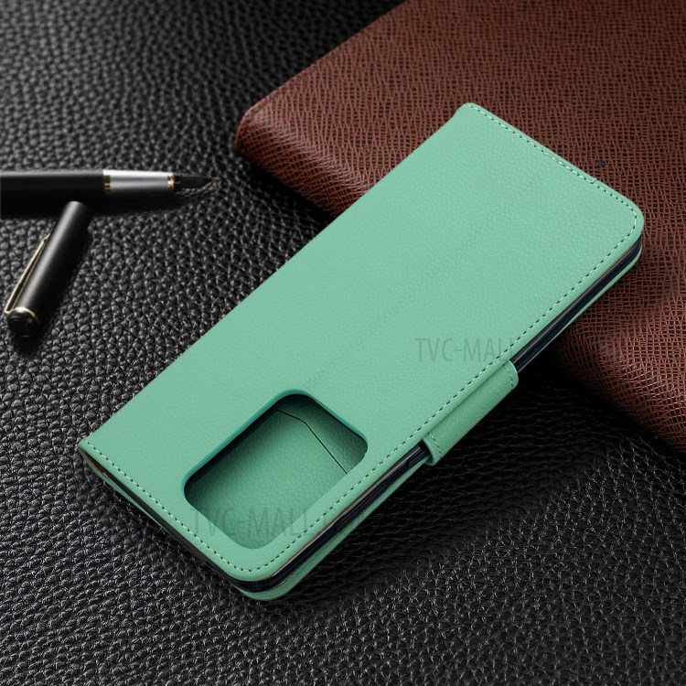 Litchi Skin Leather Wallet Stand Case for Samsung Galaxy S20 Ultra - Green-5