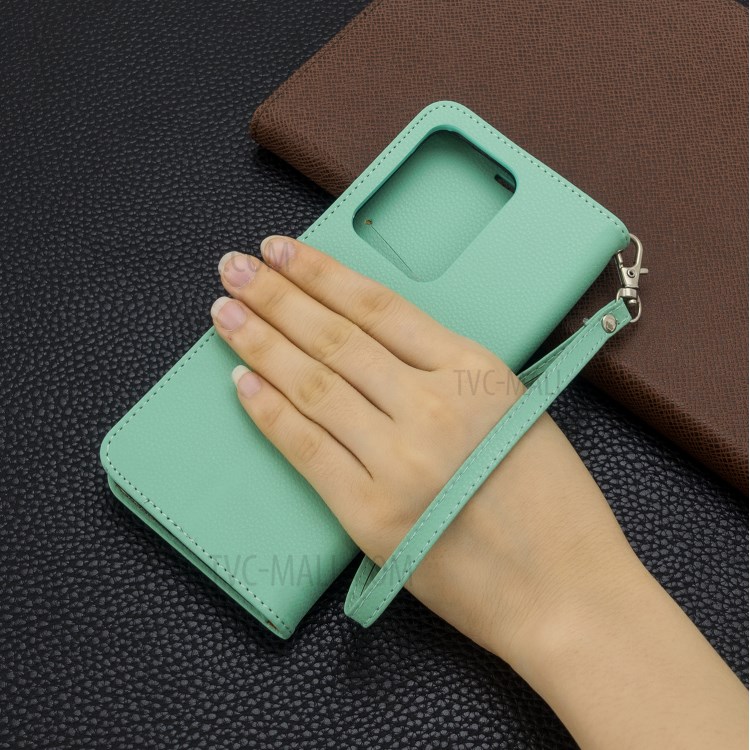 Litchi Skin Leather Wallet Stand Case for Samsung Galaxy S20 Ultra - Green-6