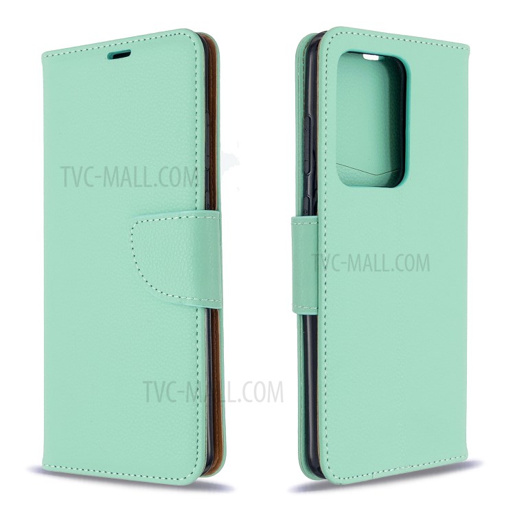 Litchi Skin Leather Wallet Stand Case for Samsung Galaxy S20 Ultra - Green-9