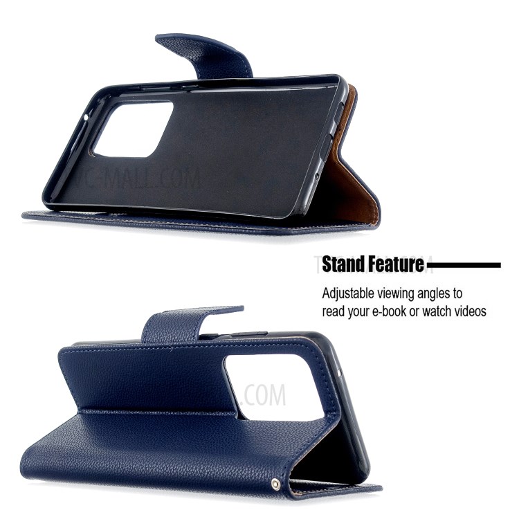 Litchi Skin Leather Wallet Stand Case for Samsung Galaxy S20 Ultra - Blue-2
