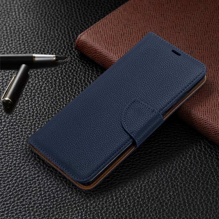 Litchi Skin Leather Wallet Stand Case for Samsung Galaxy S20 Ultra - Blue-4