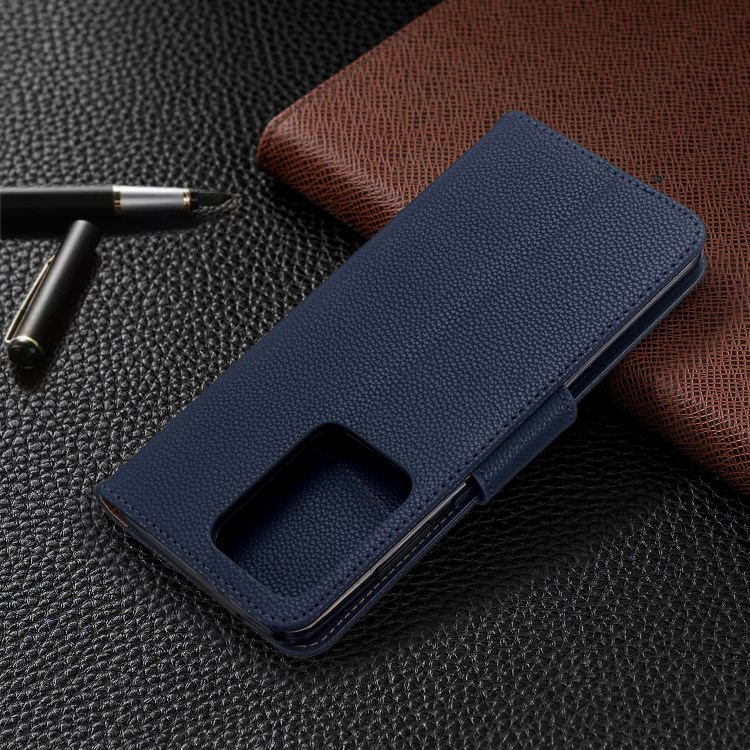 Litchi Skin Leather Wallet Stand Case for Samsung Galaxy S20 Ultra - Blue-5