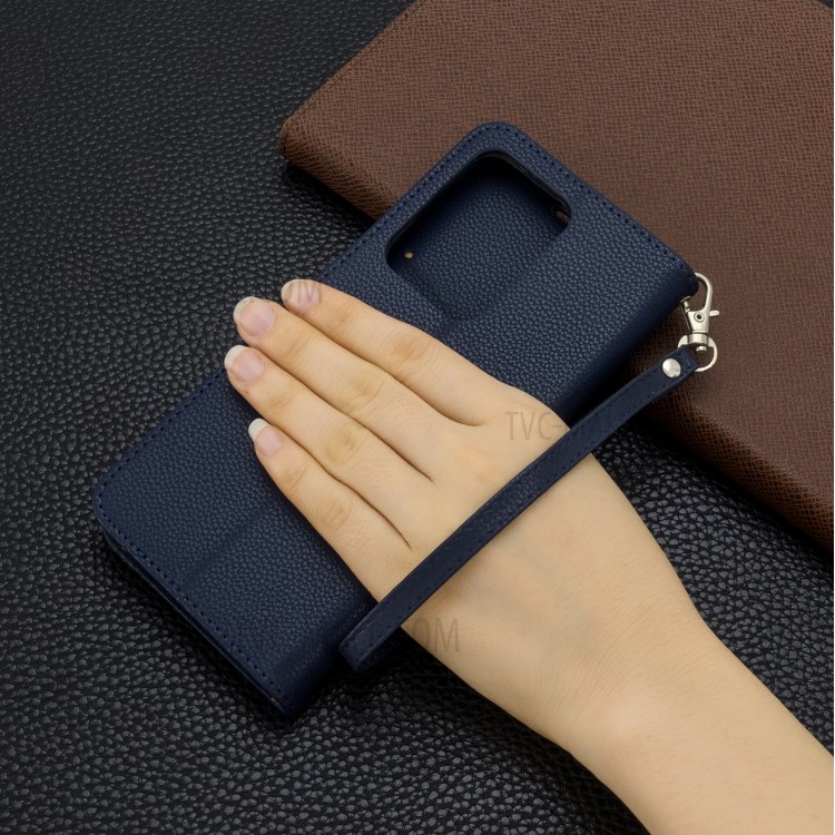 Litchi Skin Leather Wallet Stand Case for Samsung Galaxy S20 Ultra - Blue-6