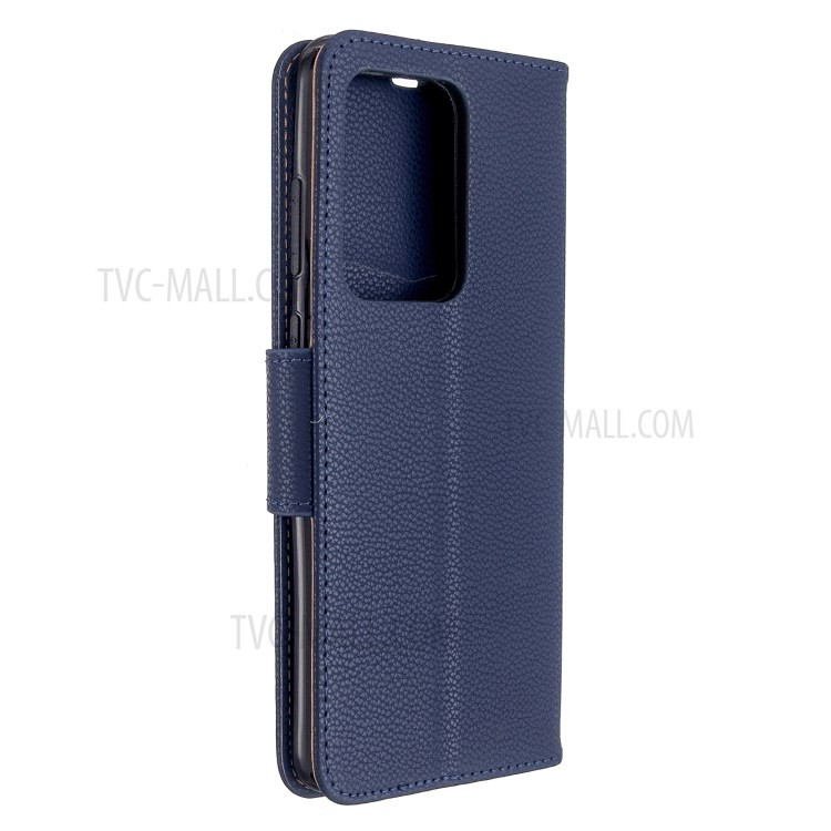 Litchi Skin Leather Wallet Stand Case for Samsung Galaxy S20 Ultra - Blue-8