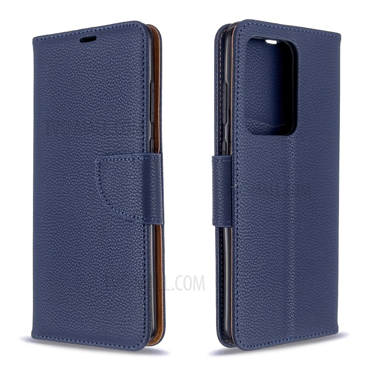 Litchi Skin Leather Wallet Stand Case for Samsung Galaxy S20 Ultra - Blue-9