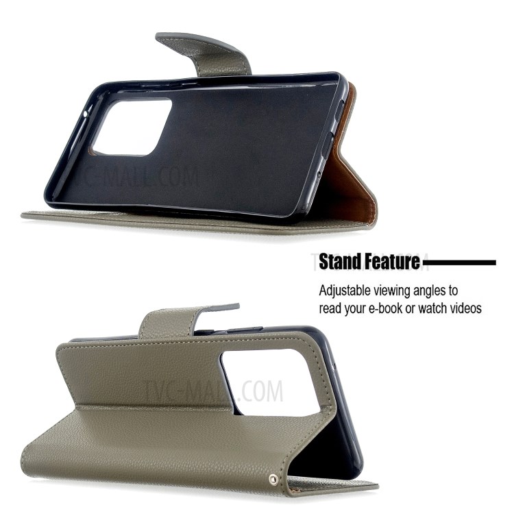 Litchi Skin Leather Wallet Stand Case for Samsung Galaxy S20 Ultra - Grey-2