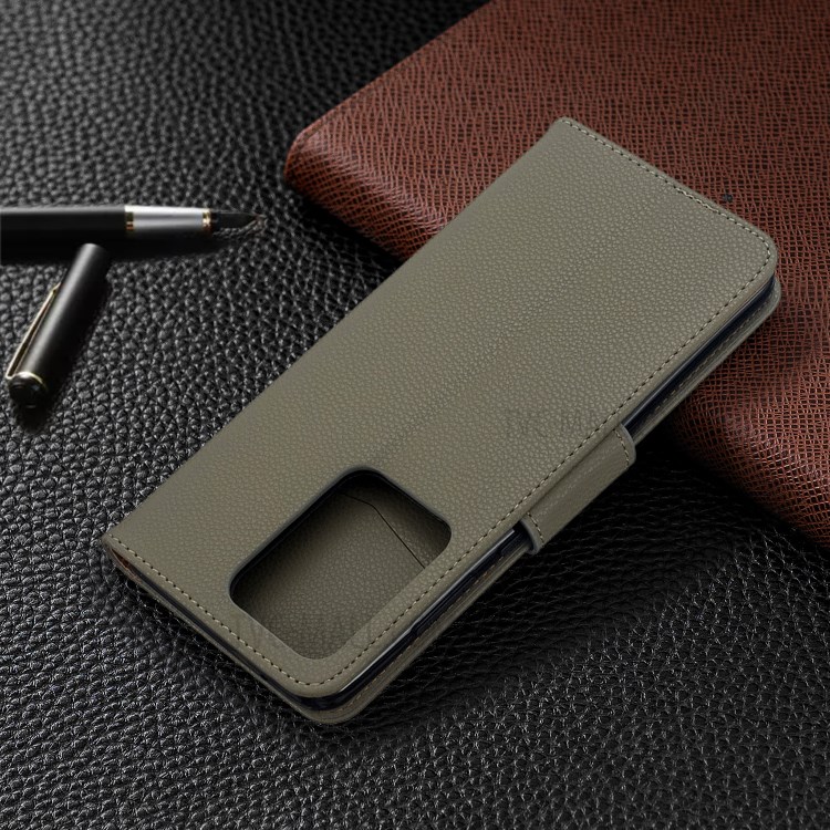 Litchi Skin Leather Wallet Stand Case for Samsung Galaxy S20 Ultra - Grey-5
