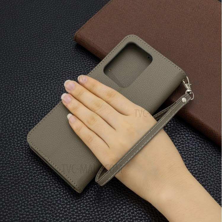 Litchi Skin Leather Wallet Stand Case for Samsung Galaxy S20 Ultra - Grey-6