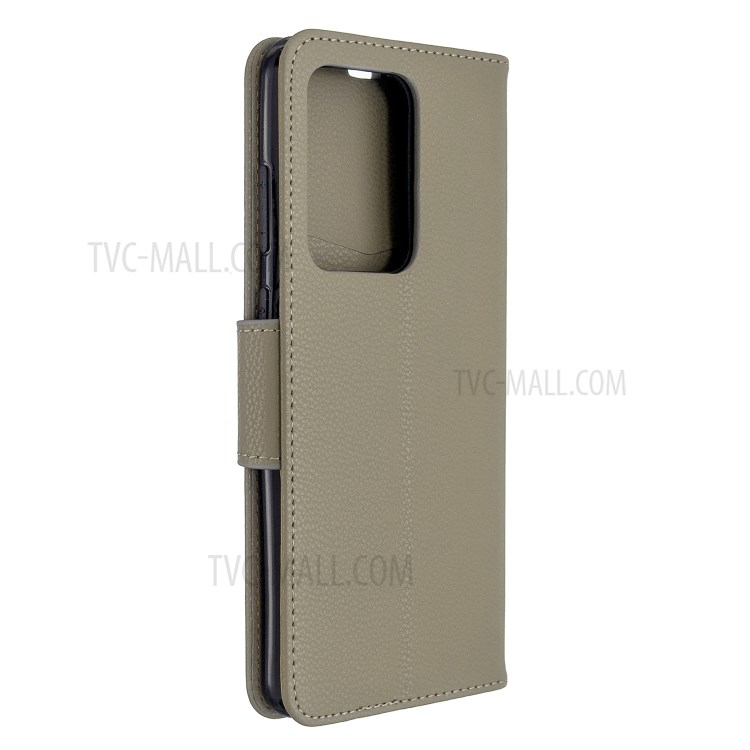 Litchi Skin Leather Wallet Stand Case for Samsung Galaxy S20 Ultra - Grey-8