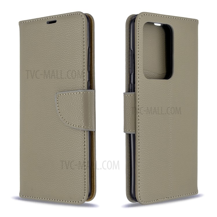 Litchi Skin Leather Wallet Stand Case for Samsung Galaxy S20 Ultra - Grey-9