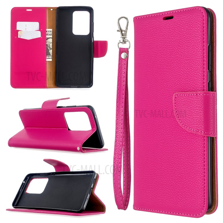 Litchi Skin Leather Wallet Stand Case for Samsung Galaxy S20 Ultra - Rose-1