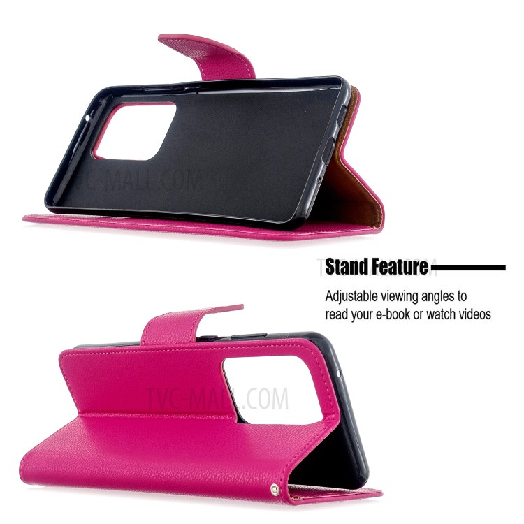 Litchi Skin Leather Wallet Stand Case for Samsung Galaxy S20 Ultra - Rose-2